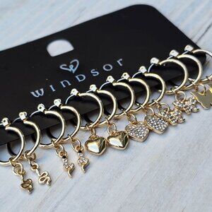 Windsor ✦ Gold Rhinestone Heart Huggies 6-Pack ✦ Interchangeable Charm Earrings